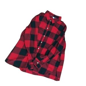Red and Black Casual Button Down Shirt with Buffalo Plaid